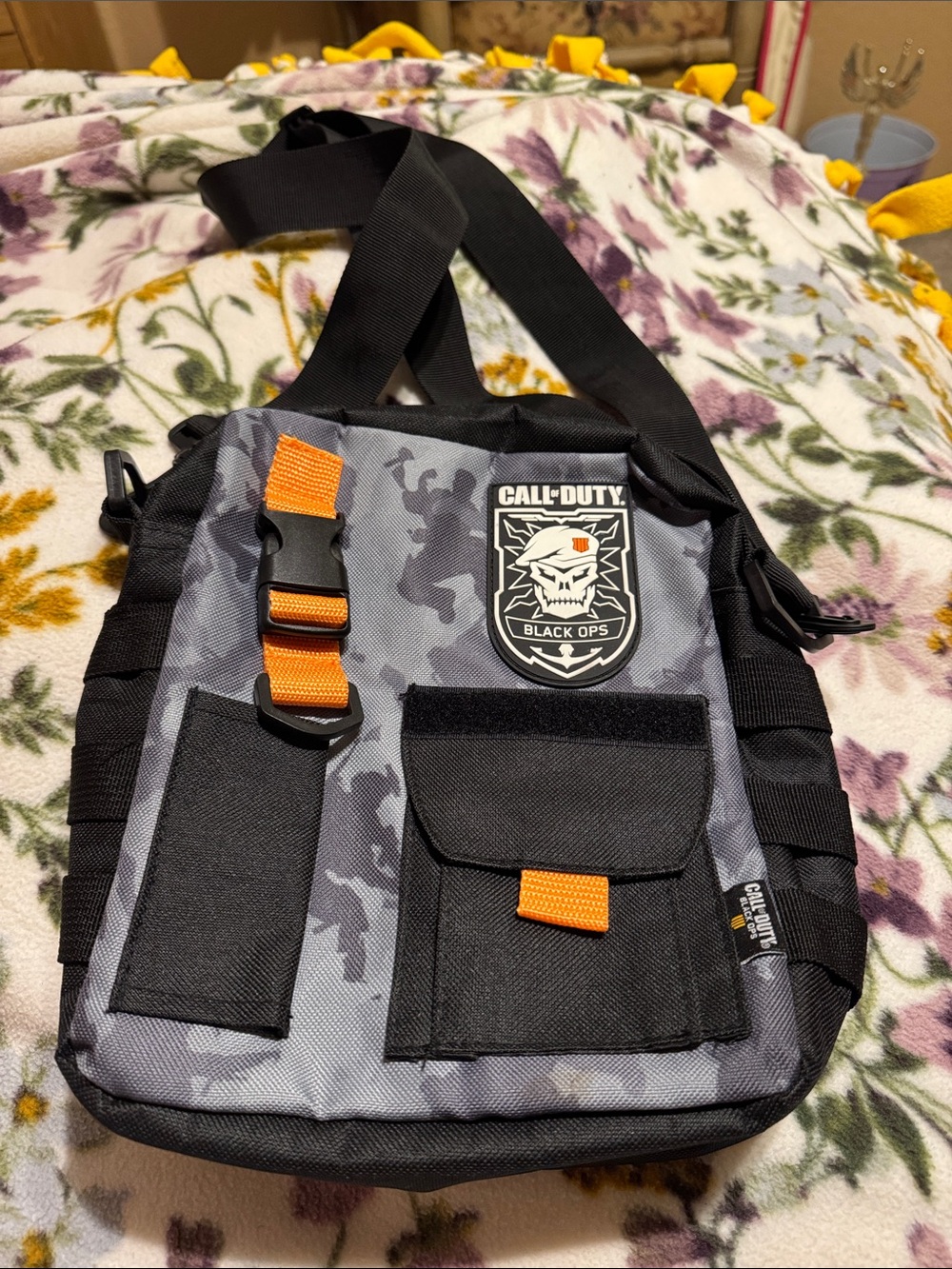 Gray Camo Call of Duty Crossbody Shoulder Bag - Orange Accents